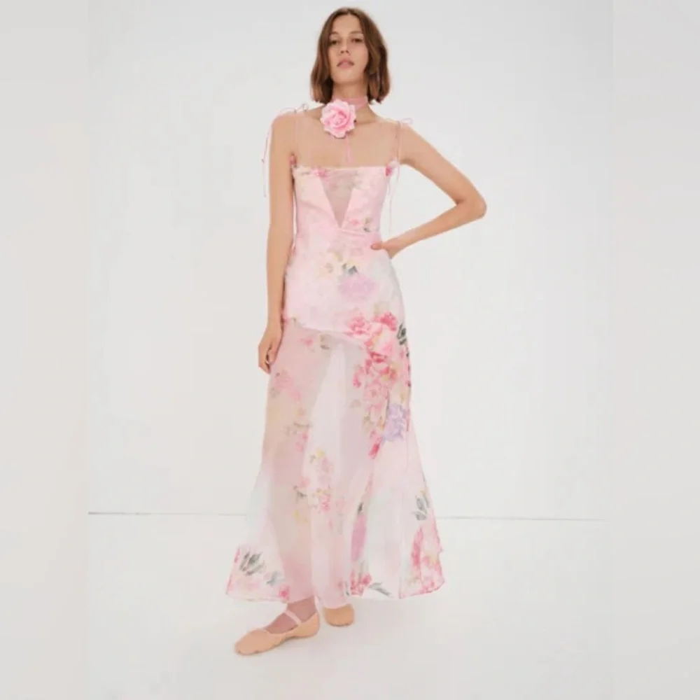 For Love and Lemons Lisa Pink Maxi Dress SMALL - Picture 6 of 12